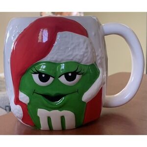 M&M's Galerie "Green M&M" w/Santa Hat Christmas Oversized Coffee Cup/Mug‎